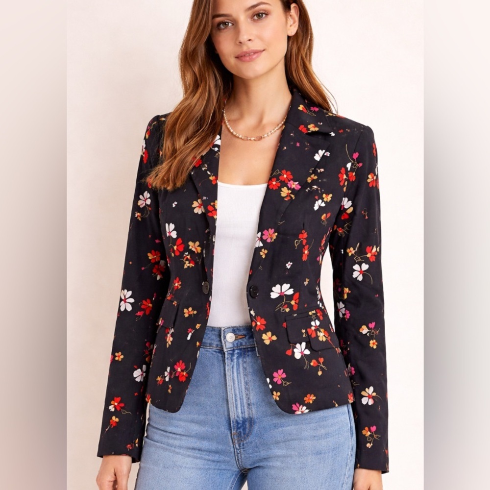 ModCloth Black red white floral Blazer size XS NWT